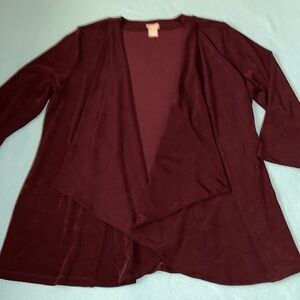 CHICO’S set TRAVELERS cardigan and no tummy pull on pants burgundy NEW size 12
